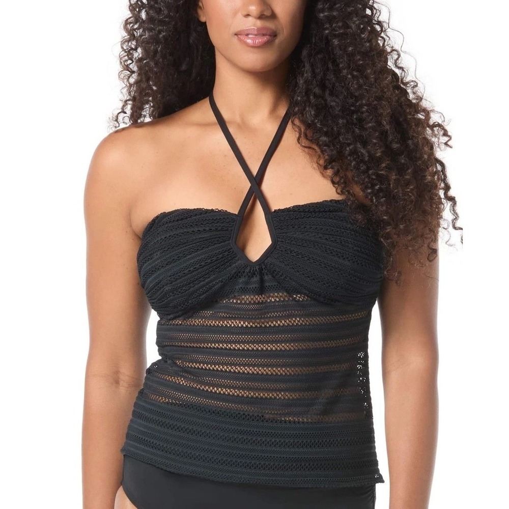NWT Coco Reef Tankini Top Womens Black Crochet Lace Underwire 38DD $94